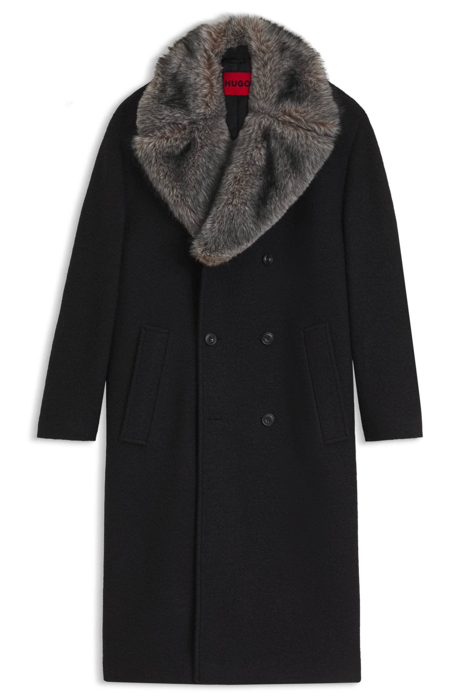 Hugo Double-breasted virgin wool coat with faux-fur collar kappor & rockar herr – bild 4