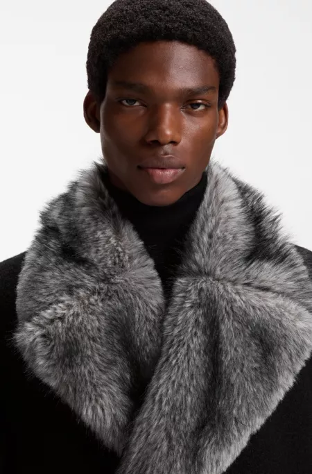 Manteau croisé en laine vierge avec col en fourrure synthétique