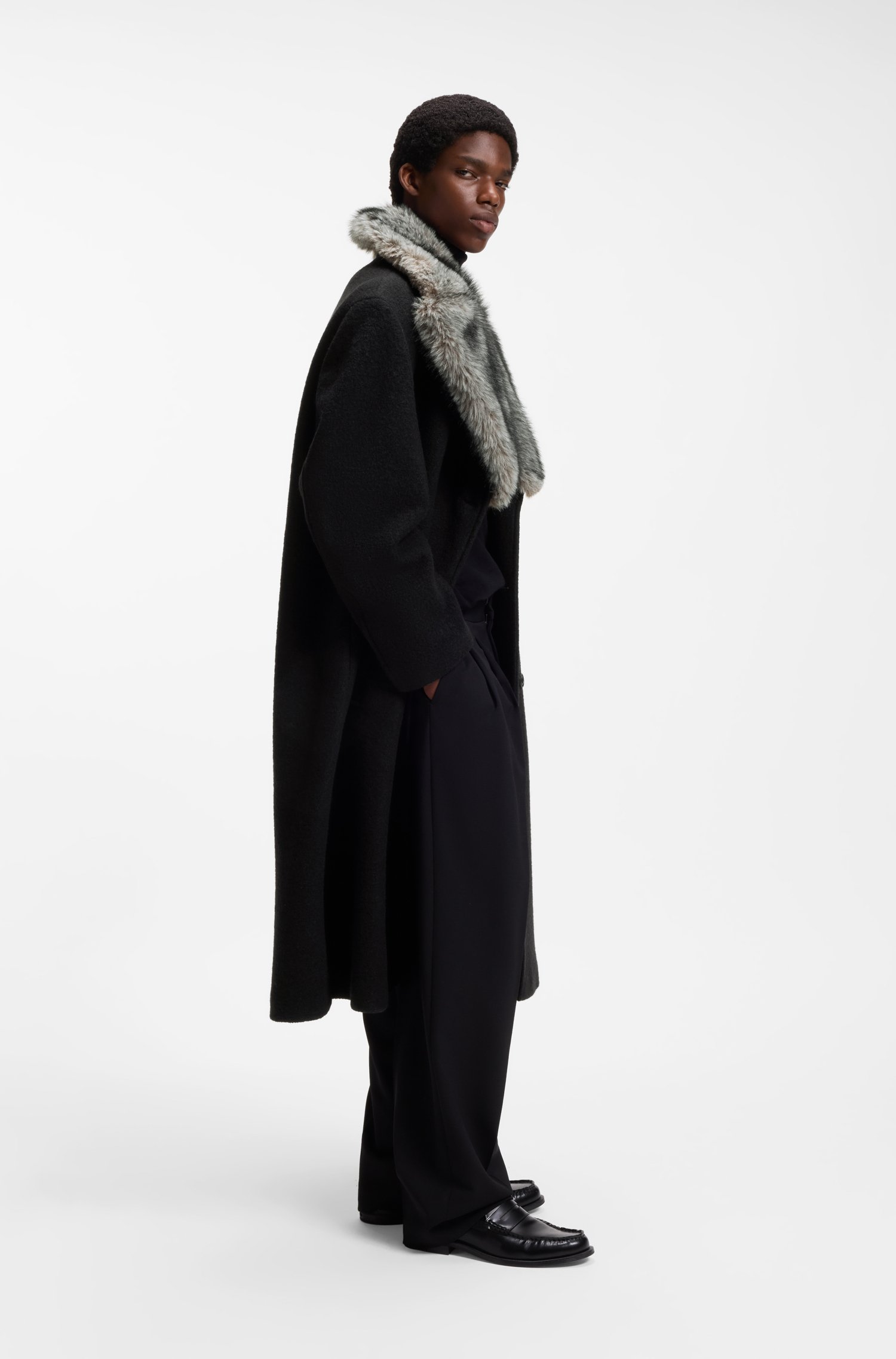 Hugo Double-breasted virgin wool coat with faux-fur collar kappor & rockar herr – bild 2