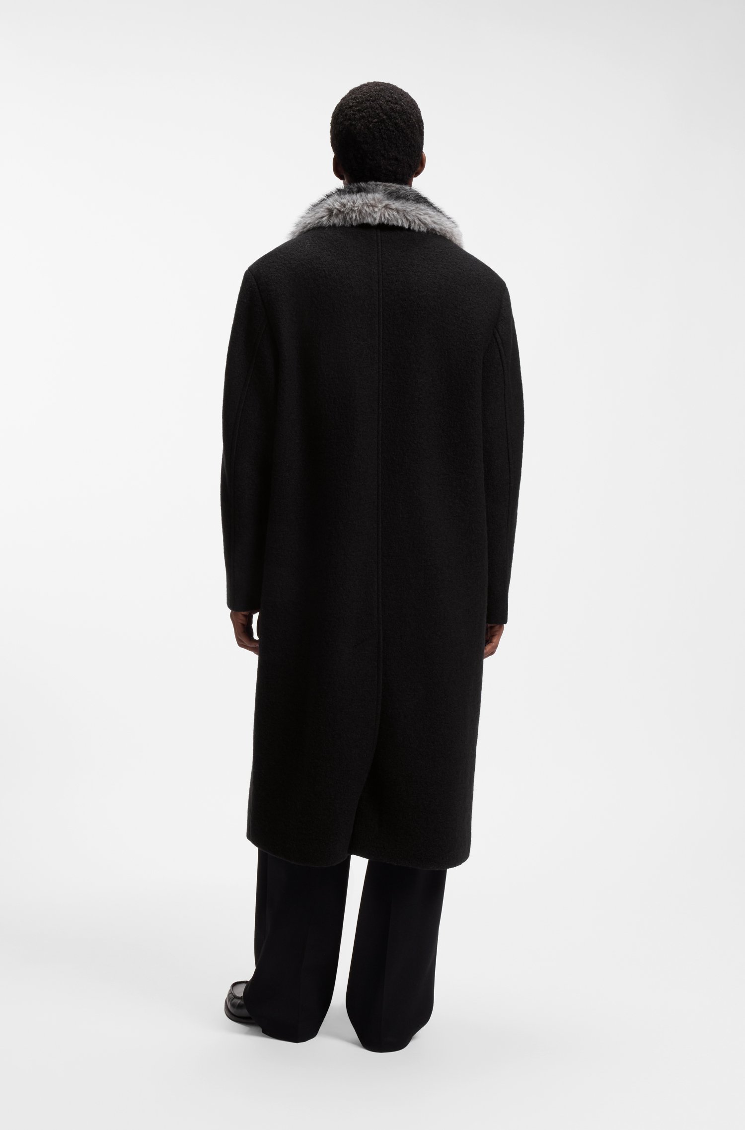 Hugo Double-breasted virgin wool coat with faux-fur collar kappor & rockar herr – bild 3