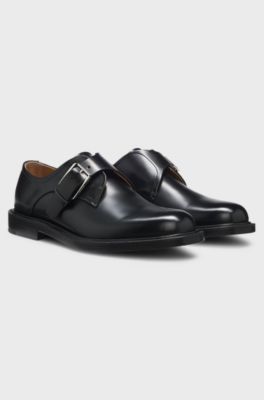 Runway monk shoes in Italian leather, Black