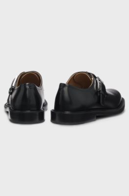 Runway monk shoes in Italian leather, Black