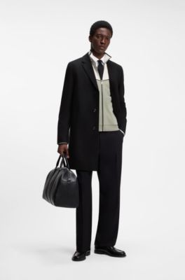 Buttoned coat in a virgin-wool blend, Black