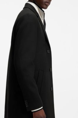 Buttoned coat in a virgin-wool blend, Black