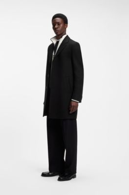 Buttoned coat in a virgin-wool blend, Black