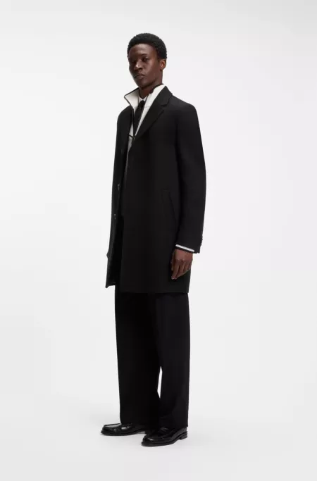 Virgin wool-blend coat with a sharp silhouette