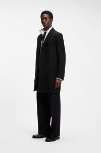 Virgin wool-blend coat with a sharp silhouette, Black