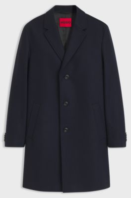 Buttoned coat in a virgin-wool blend, Dark Blue
