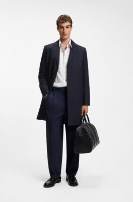 Buttoned coat in a virgin-wool blend, Dark Blue