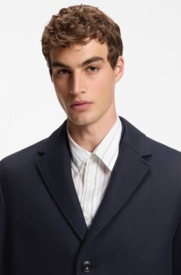 Buttoned coat in a virgin-wool blend, Dark Blue