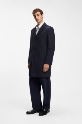 Buttoned coat in a virgin-wool blend, Dark Blue