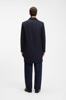 Buttoned coat in a virgin-wool blend, Dark Blue