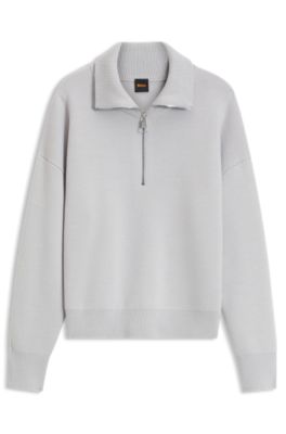 Zip-neck sweater in a virgin-wool blend, Light Grey
