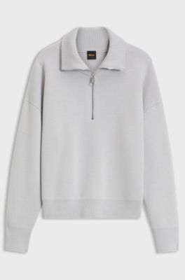 Zip-neck sweater in a virgin-wool blend, Light Grey