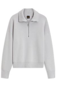 Zip-neck sweater in a virgin-wool blend, Light Grey