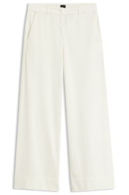 Wide-leg trousers in stretch corduroy, Natural