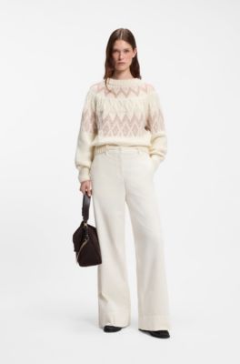 Wide-leg trousers in stretch corduroy, Natural