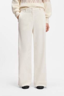 Wide-leg trousers in stretch corduroy, Natural