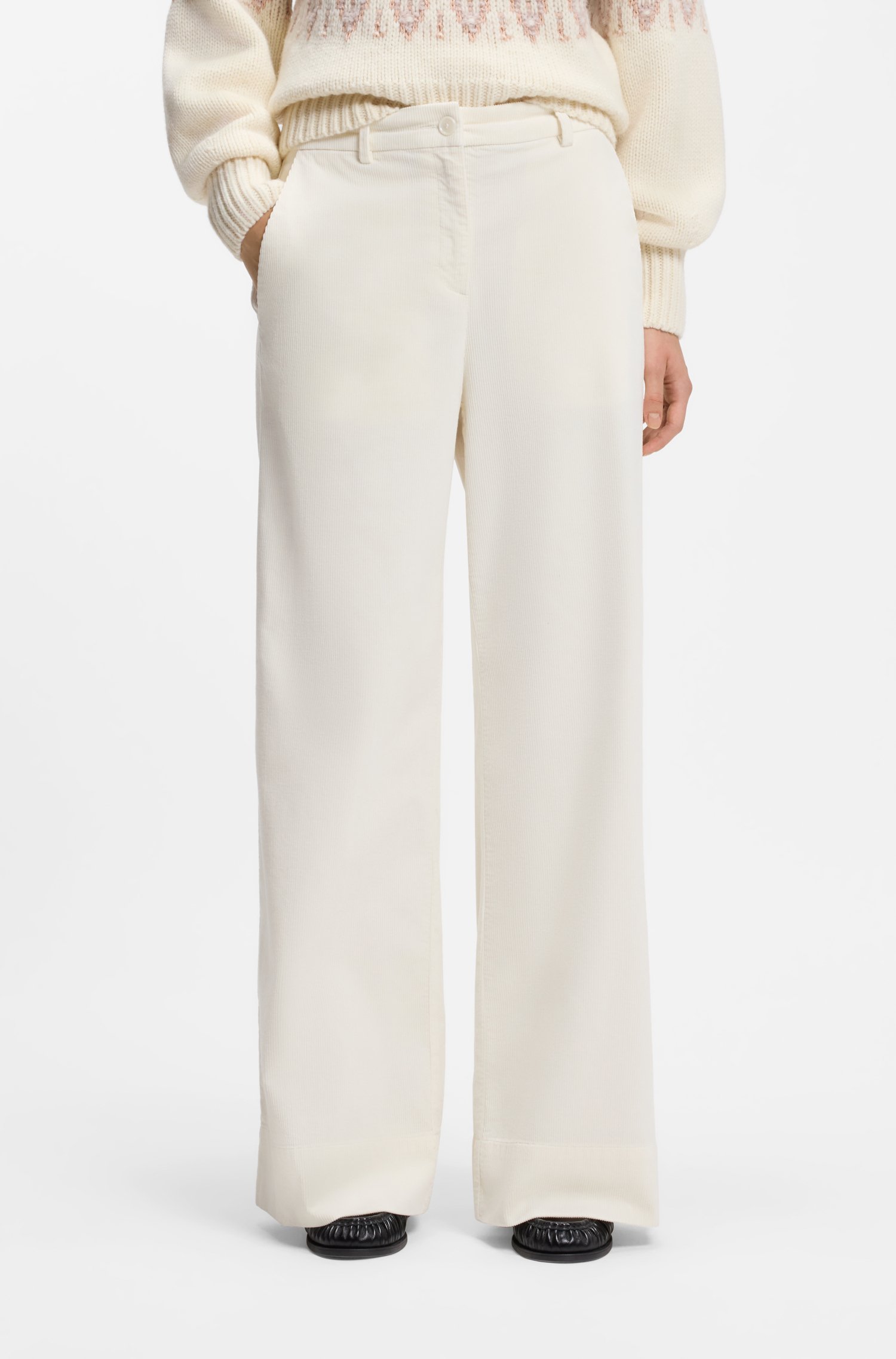 Boss Wide-leg trousers in stretch corduroy byxor dam