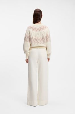 Wide-leg trousers in stretch corduroy, Natural