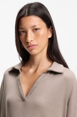 Polo-collar pyjama top, Light Beige