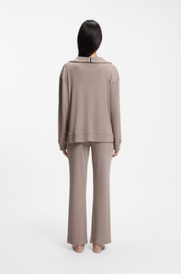 Polo-collar pyjama top, Light Beige
