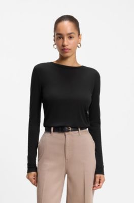 Long-sleeved top in jersey fabric, Black