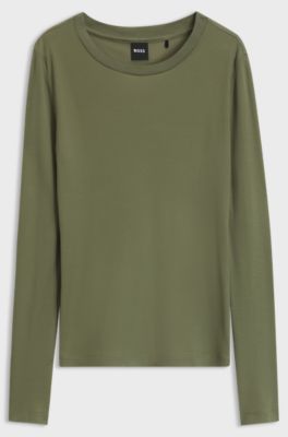 Long-sleeved top in jersey fabric, Dark Green