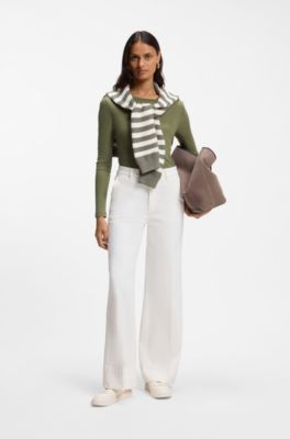 Long-sleeved top in jersey fabric, Dark Green