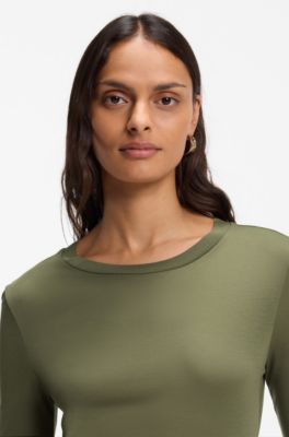 Long-sleeved top in jersey fabric, Dark Green
