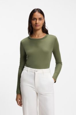 Long-sleeved top in jersey fabric, Dark Green