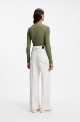 Long-sleeved top in jersey fabric, Dark Green