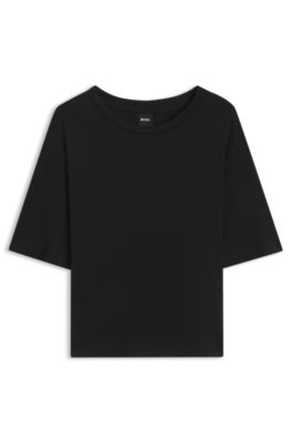 Oversized-fit T-shirt with ribbed neckline, Black