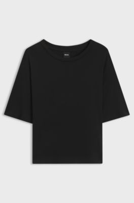 Oversized-fit T-shirt with ribbed neckline, Black