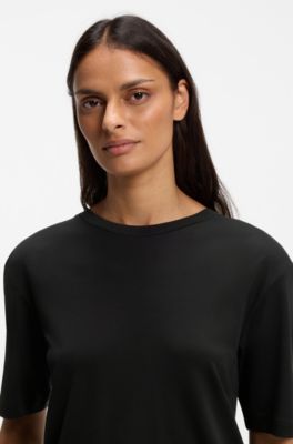 Oversized-fit T-shirt with ribbed neckline, Black