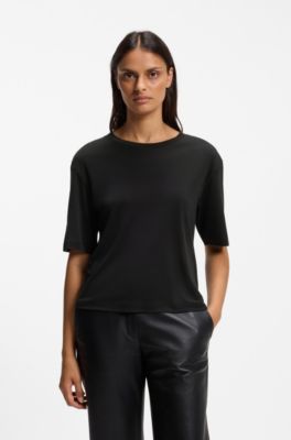 Oversized-fit T-shirt with ribbed neckline, Black