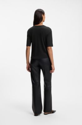 Oversized-fit T-shirt with ribbed neckline, Black