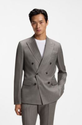 Two-piece slim-fit virgin-wool suit, Dark Brown