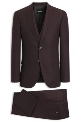 BOSS - Three-piece regular-fit virgin-wool suit - Brown
