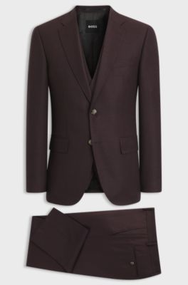 Three-piece regular-fit virgin-wool suit, Brown