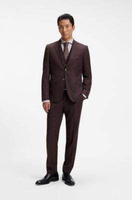 Three-piece regular-fit virgin-wool suit, Brown