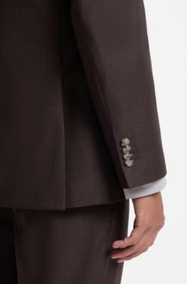 Three-piece regular-fit virgin-wool suit, Brown