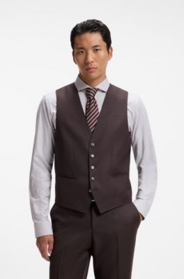 Three-piece regular-fit virgin-wool suit, Brown