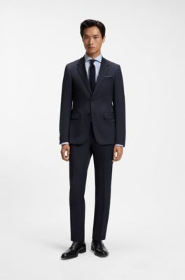 Two-piece slim-fit stretch-wool suit, Dark Blue