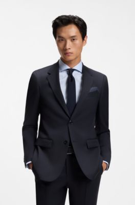 Two-piece slim-fit stretch-wool suit, Dark Blue