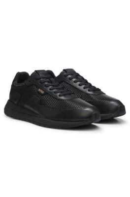 Lace-up leather trainers, Black