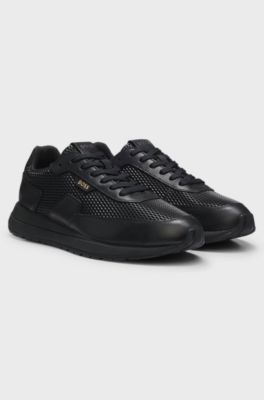 Lace-up leather trainers, Black