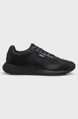 Lace-up leather trainers, Black