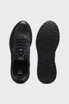 Lace-up leather trainers, Black