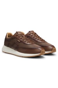 Lace-up leather trainers, Brown